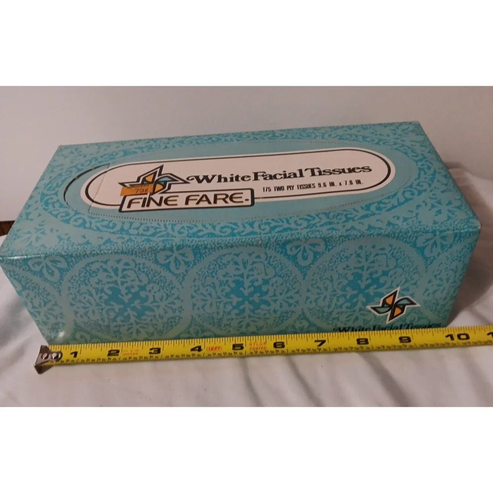 Vtg Fine Fare White Facial Tissues 175 Two Ply Blue‎ Designer Box Nostalgia READ